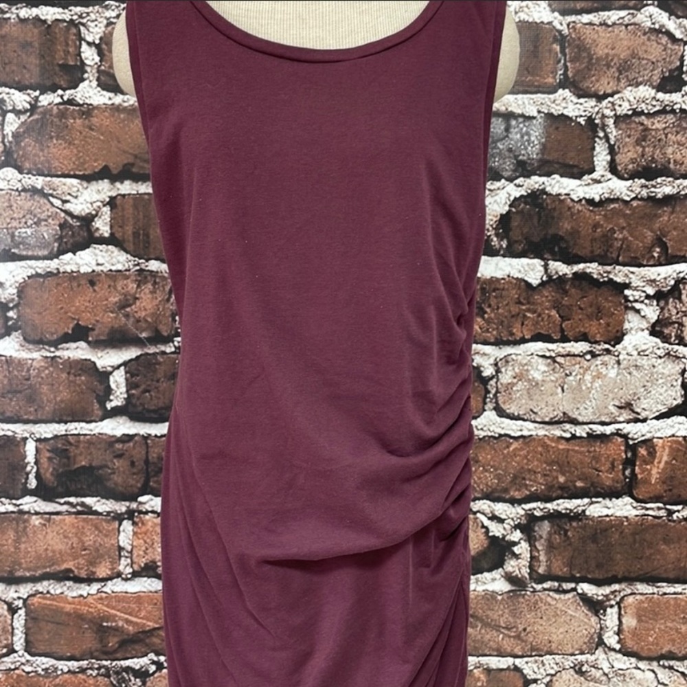 Leith Dress Tank Burgundy Red Ruched Asymmetrical Hem Size XXL